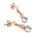 Aquamarine Rose Gold Drop Earrings with Diamond Highlight