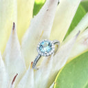 Aquamarine Round Cut Ring with Halo Diamond Accent