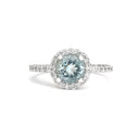 Aquamarine Round Cut Ring with Halo Diamond accents