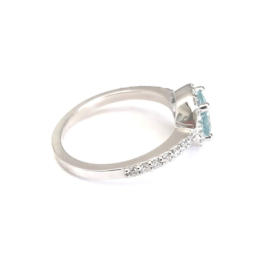 Aquamarine Round Cut Ring with Halo Diamond Accent