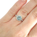 Aquamarine Round Cut Ring with Halo Diamond accents