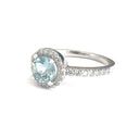 Aquamarine Round Cut Ring with Halo Diamond accents
