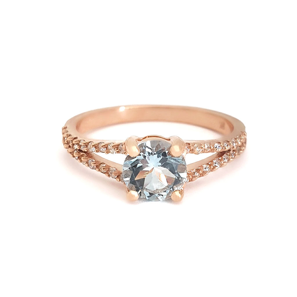 Aquamarine Split Shank accent Diamond Ring