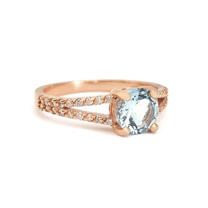 Aquamarine Split Shank accent Diamond Ring