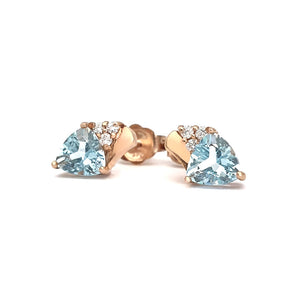 Aquamarine Trilliant Cut Studs with accent Diamonds