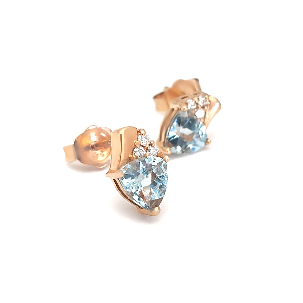 Aquamarine Trilliant Cut Studs with accent Diamonds