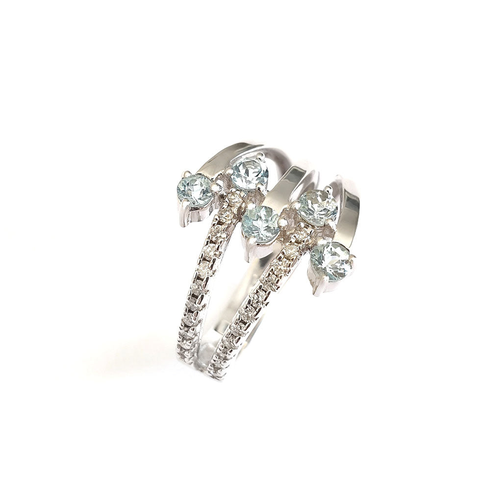 Aquamarine, Diamond and White Gold Multiband Ring