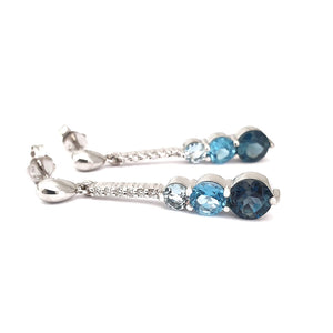 Aquamarine, Topaz and Six Diamond Drop Earrings
