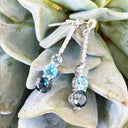 Aquamarine, Topaz and Six Diamond Drop Earrings