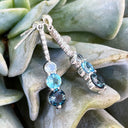 Aquamarine, Topaz and Six Diamond Drop Earrings