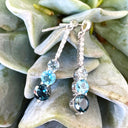 Aquamarine, Topaz and Six Diamond Drop Earrings