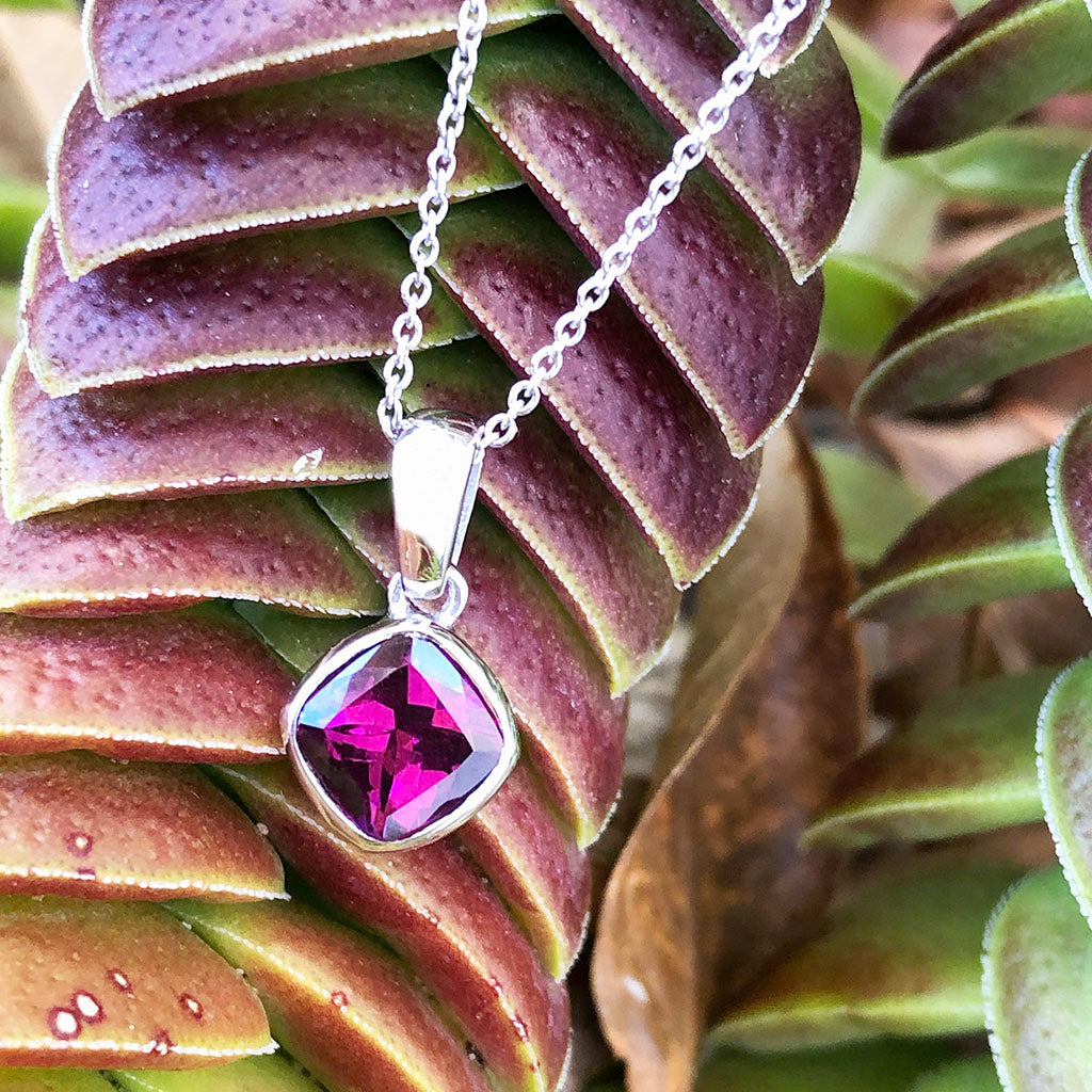 Bezel Set Cushion Cut Grape Garnet Penant