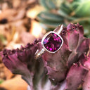 Bezel Set Cushion Cut Grape Garnet Ring