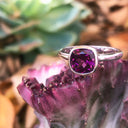 Bezel Set Cushion Cut Grape Garnet Ring