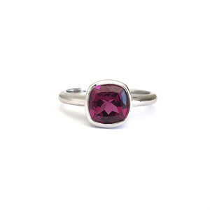 Bezel Set Cushion Cut Grape Garnet Ring