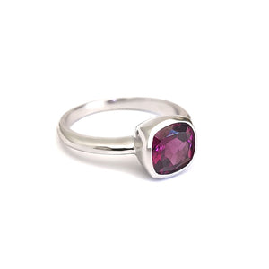 Bezel Set Cushion Cut Grape Garnet Ring