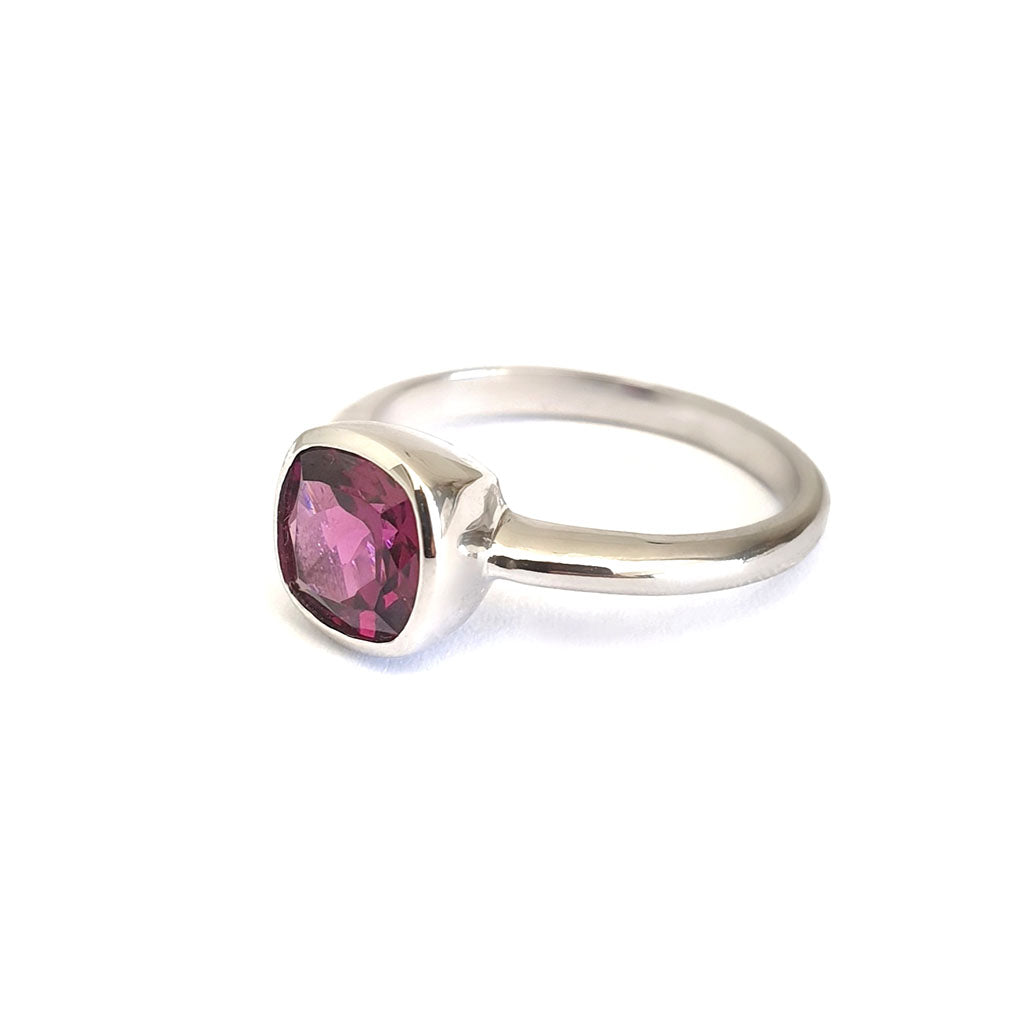 Bezel Set Cushion Cut Grape Garnet Ring