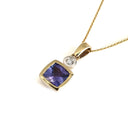 Bezel Set Cushion Cut Tanzanite and Diamond Yellow Gold Pendant 6