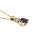Bezel Set Cushion Cut Tanzanite and Diamond Yellow Gold Pendant 6