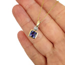 Bezel Set Cushion Cut Tanzanite and Diamond Yellow Gold Pendant 6