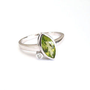 Bezel Set Marquise Peridot and Diamond Highlight Ring