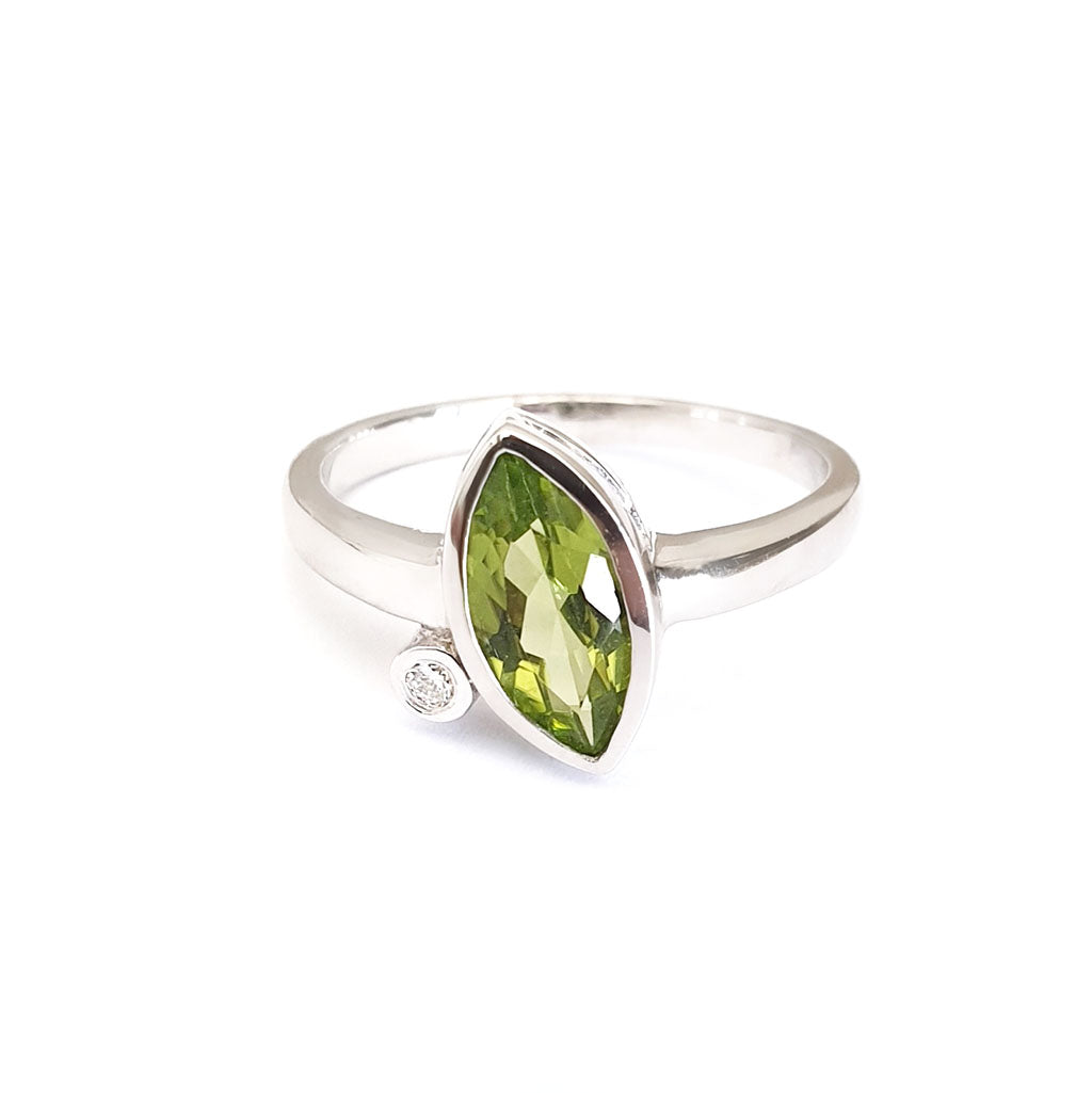 Bezel Set Marquise Peridot and Diamond Highlight Ring