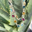 Bezel Set Oval Cut Yellow Gold Rainbow Necklace