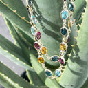 Bezel Set Oval Cut Yellow Gold Rainbow Necklace