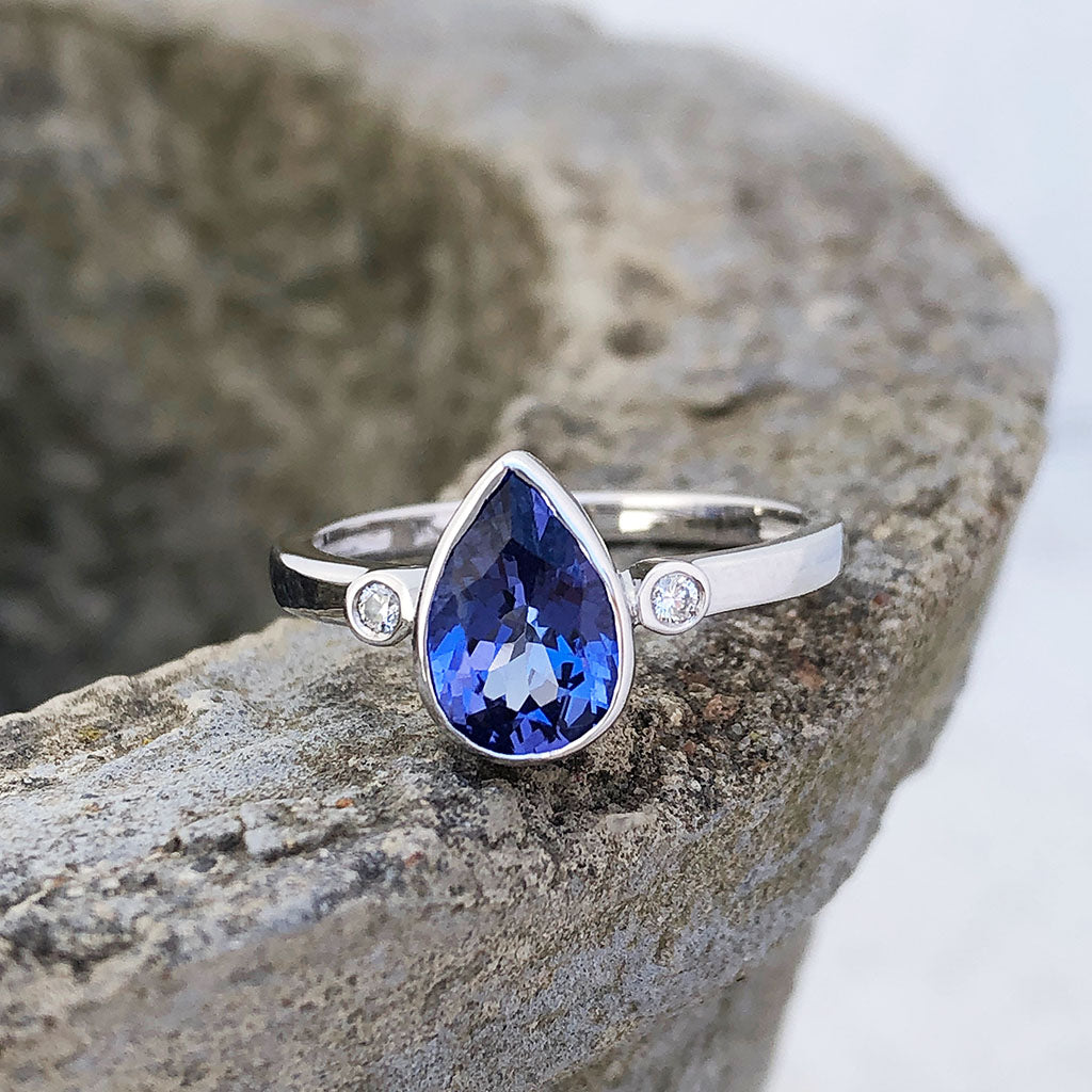 Bezel Set Tanzanite Ring Bezel Set Pear Cut Tanzanite And