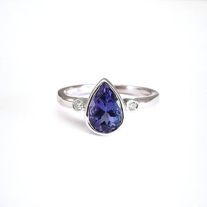 Bezel Set Pear Cut Tanzanite and Diamond Ring