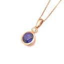 Bezel Set Tanzanite Round Cut and Accent Diamond Rose Gold Pendant