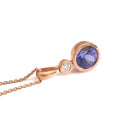 Bezel Set Tanzanite Round Cut and Accent Diamond Rose Gold Pendant