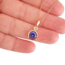 Bezel Set Tanzanite Round Cut and Accent Diamond Rose Gold Pendant