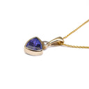 Bezel Set Trilliant Cut Tanzanite and Diamond Yellow Gold Pendant