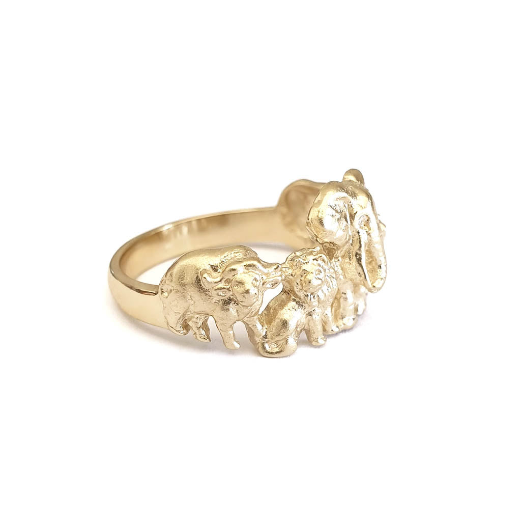 Big 5 Relief Yellow Gold Ring