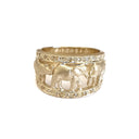 Big 5 Yellow Gold Relief Ring with White Diamond Borders