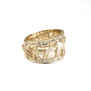Big 5 Yellow Gold Relief Ring with White Diamond Borders