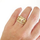 Big 5 Yellow Gold Relief Ring with White Diamond Borders