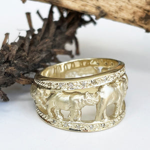 Big 5 Yellow Gold Relief Ring with White Diamond Borders
