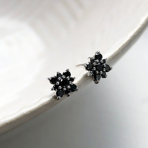 Black Diamond Flower Stud Earrings
