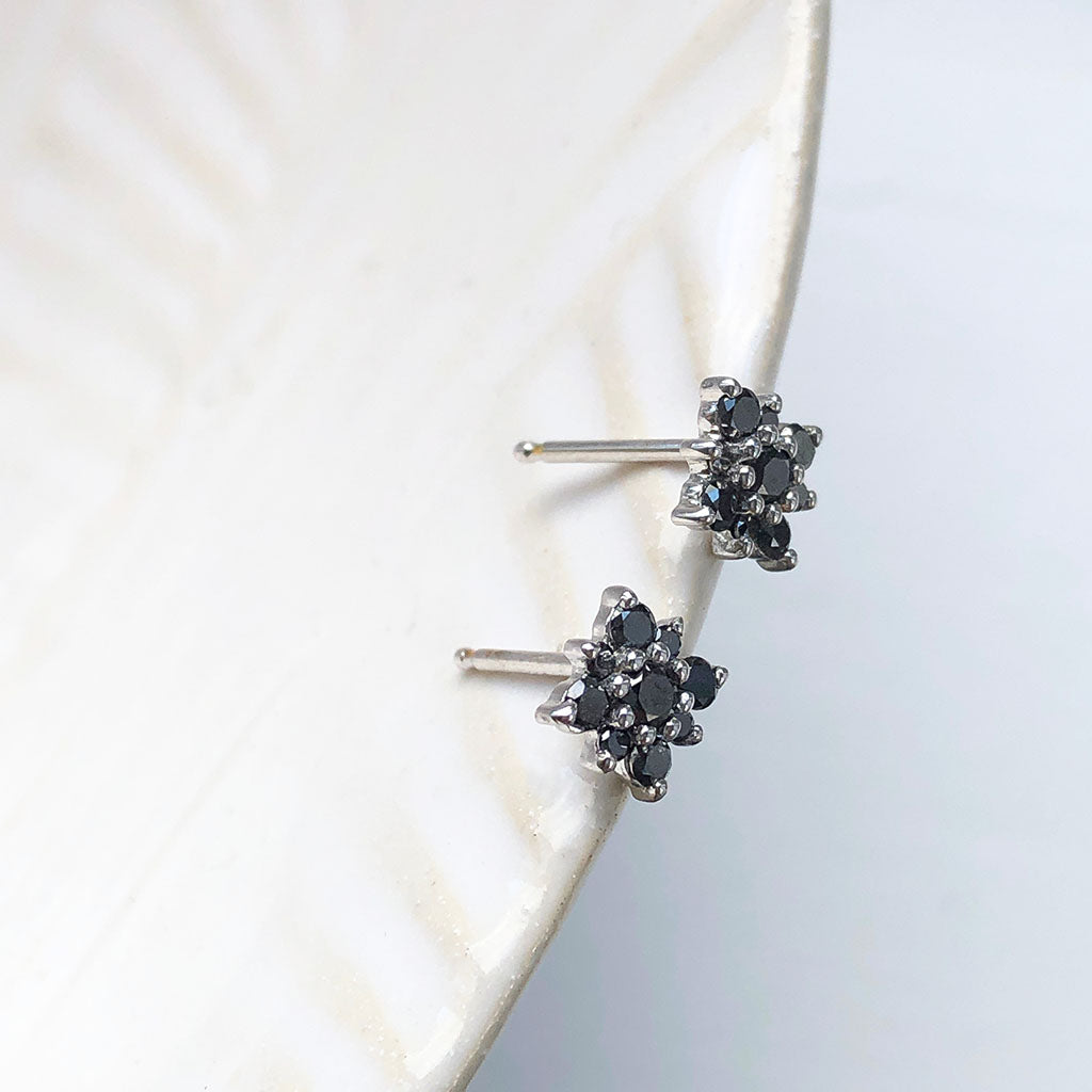 Black Diamond Flower Stud Earrings