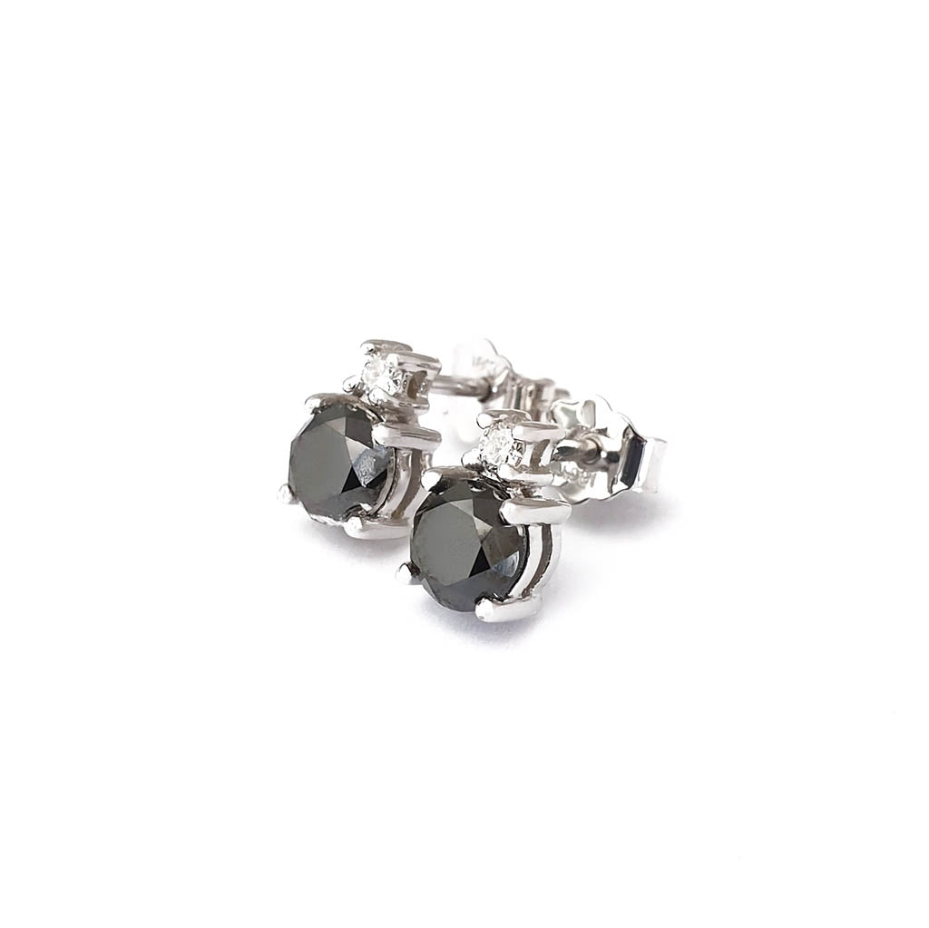 Black Diamond Studs with Petite White Diamond accent