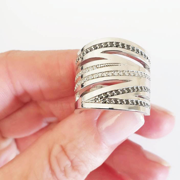 Black and White Diamond Zebra Ring