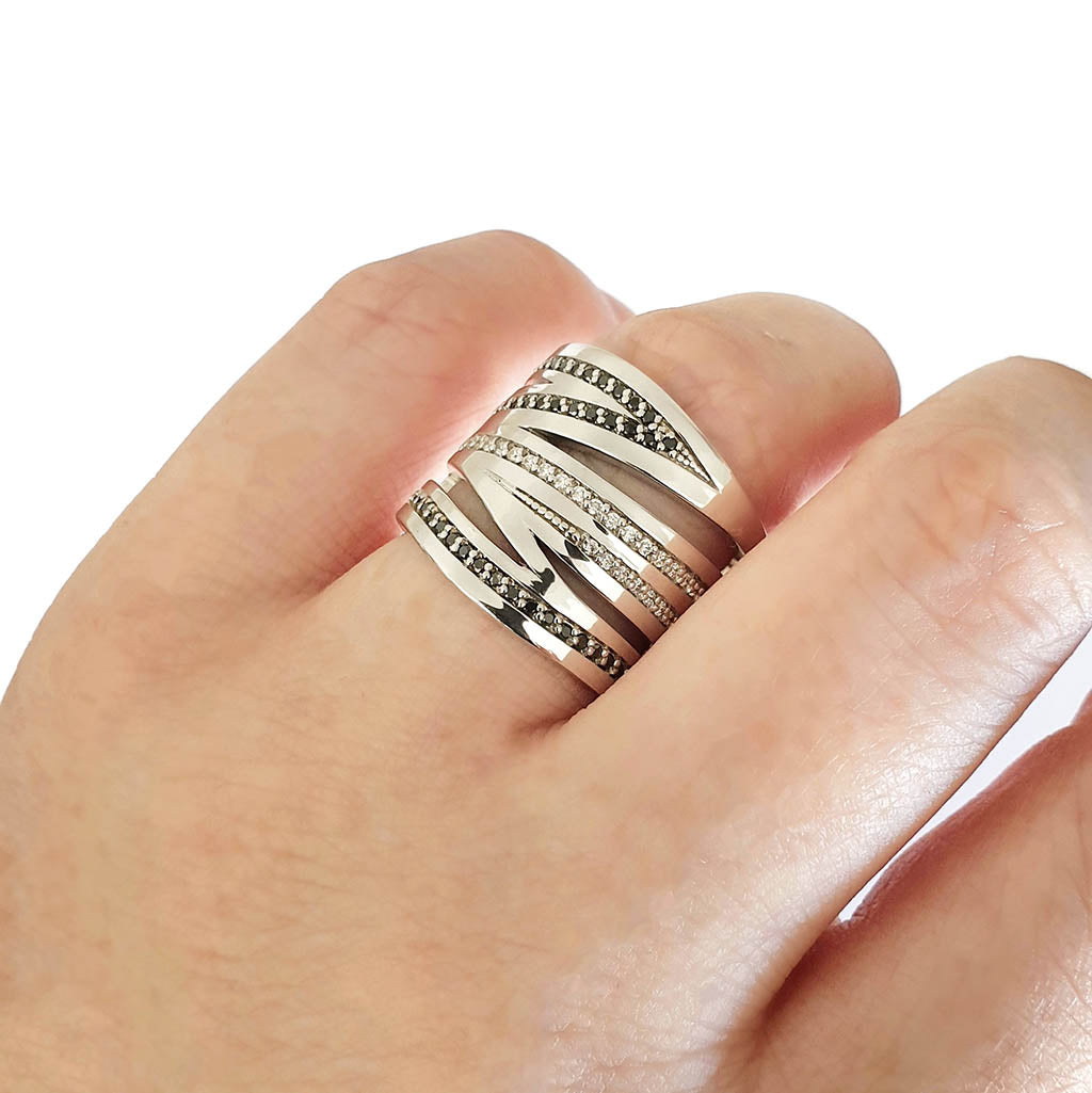 Black and White Diamond Zebra Ring