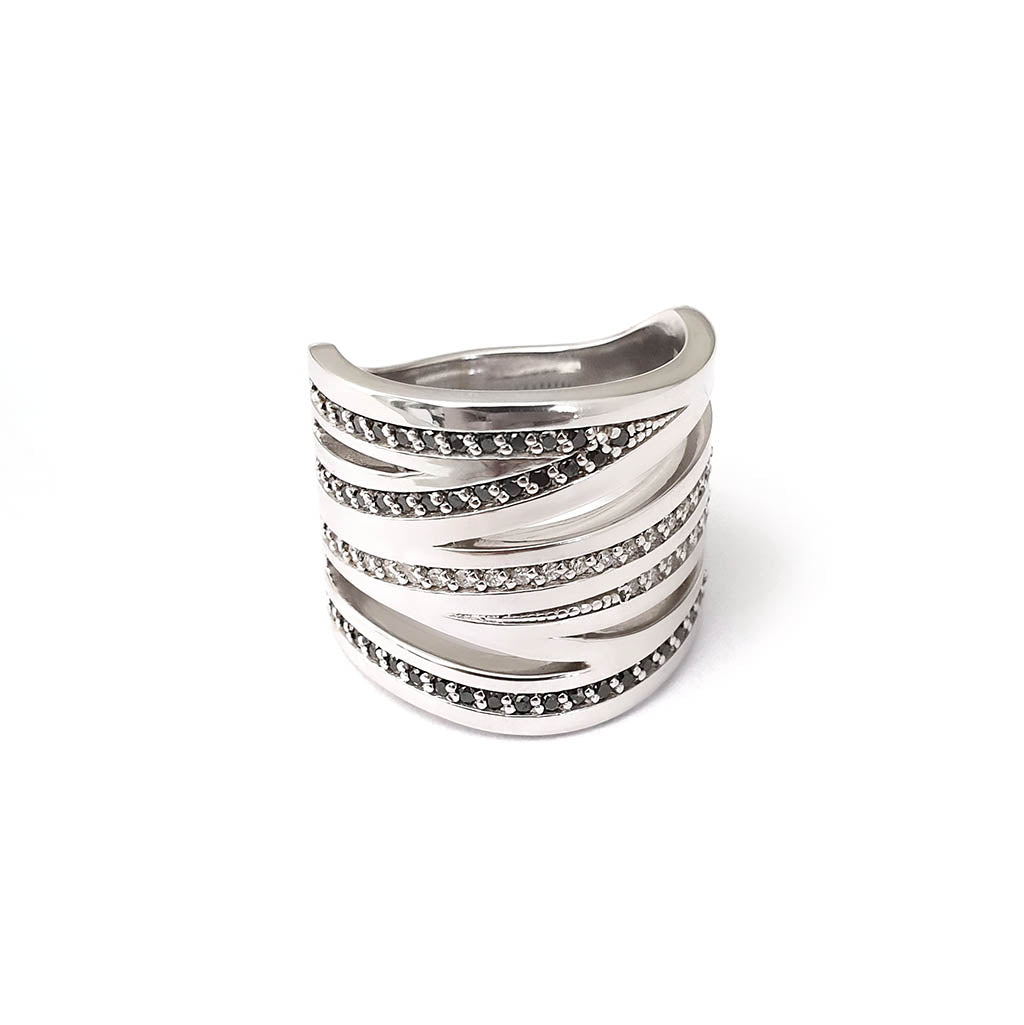 Black and White Diamond Zebra Ring