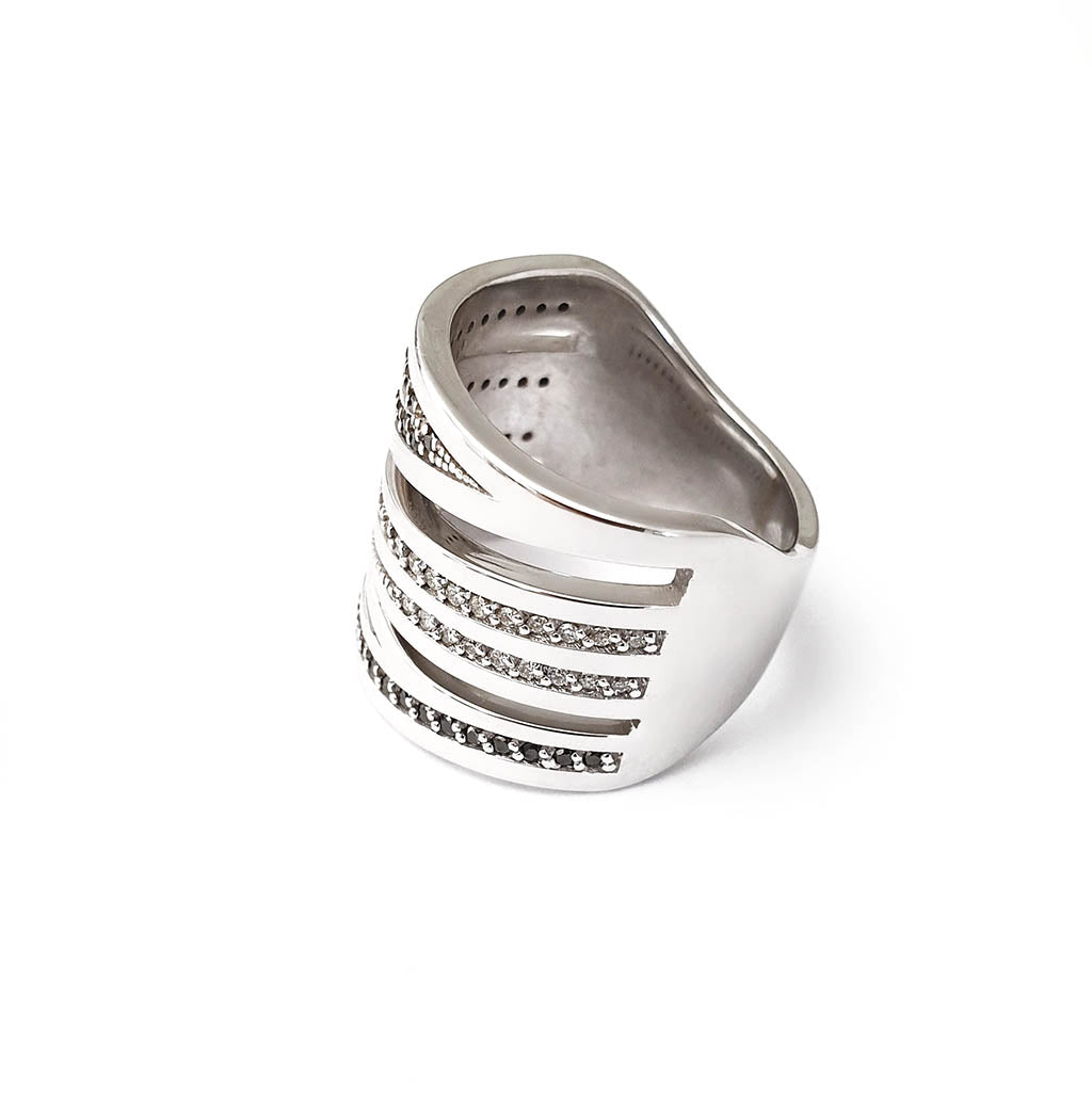 Black and White Diamond Zebra Ring