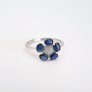 Blue Sapphire and Diamond Flower Ring