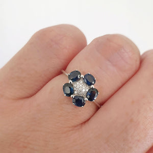 Blue Sapphire and Diamond Flower Ring