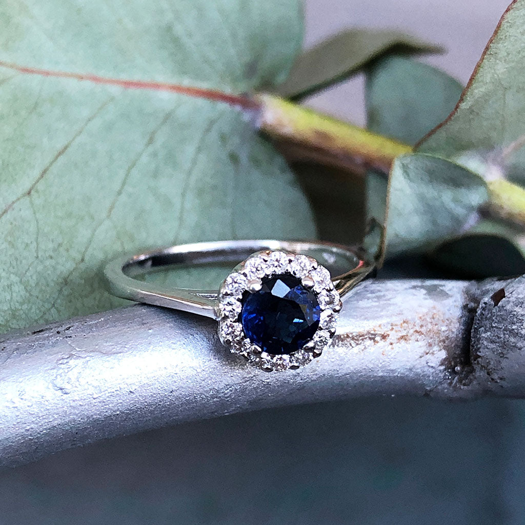 Blue Sapphire and Diamond Flower Triplet Wedding Set