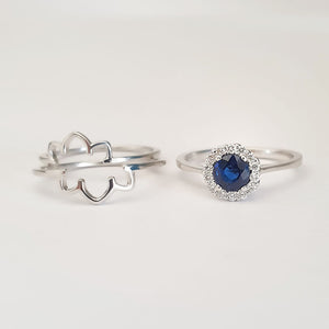 Blue Sapphire and Diamond Flower Triplet Wedding Set
